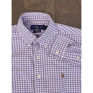 Ralph Lauren Men's Slim Fit Stretch Oxford Purlple Button Down Shirt Flesh Pony